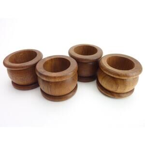 Vintage Wood Napkin Ring Holder Dinner Party Set 4